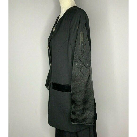 Vintage San Laurance Skirt Suit 14 Black Sheer Cutout Sleeves Rhinestone Buttons - Picture 3 of 9
